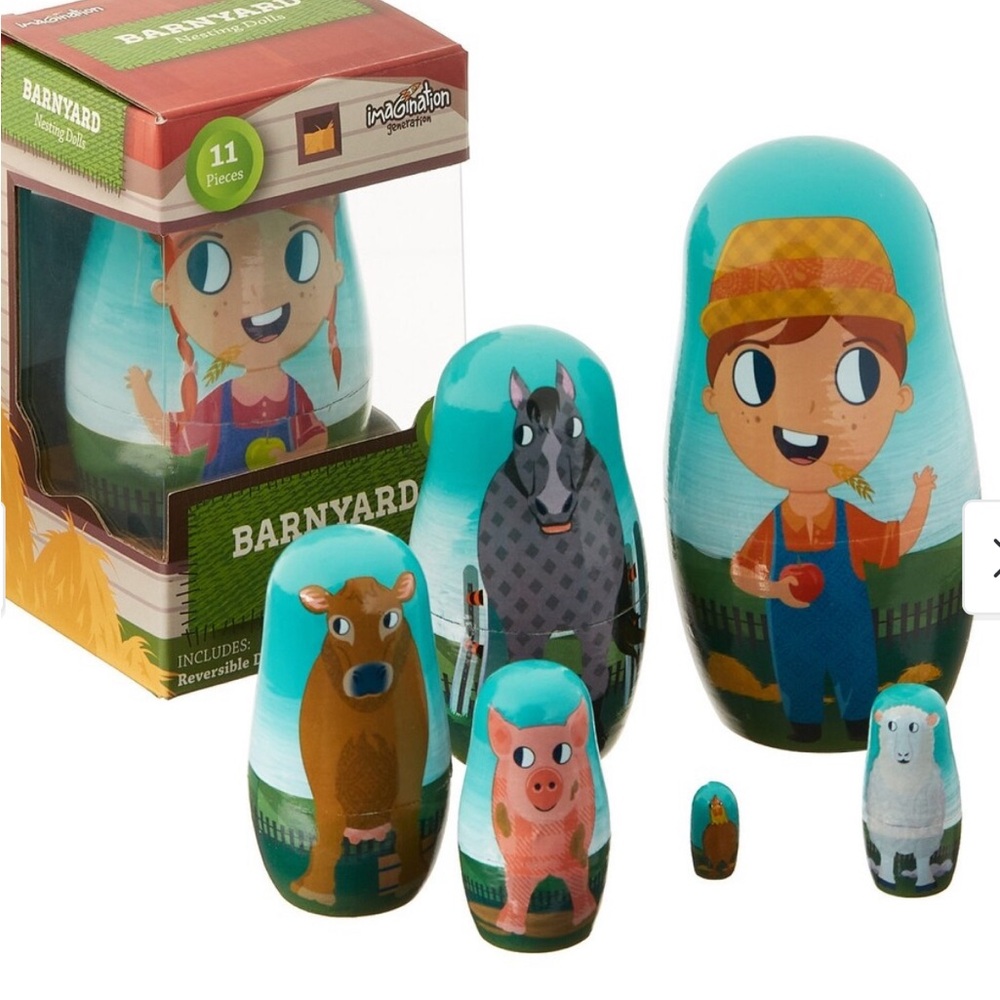 Imagination 11 pieces natural wood barnyard nesting dolls